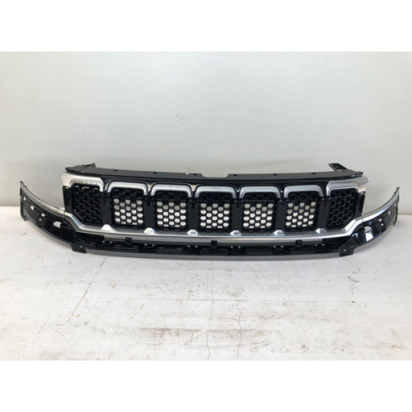 Grade Para Choque Dianteira Jeep Commander 2021 2025 Detalhe Branco Brilhante